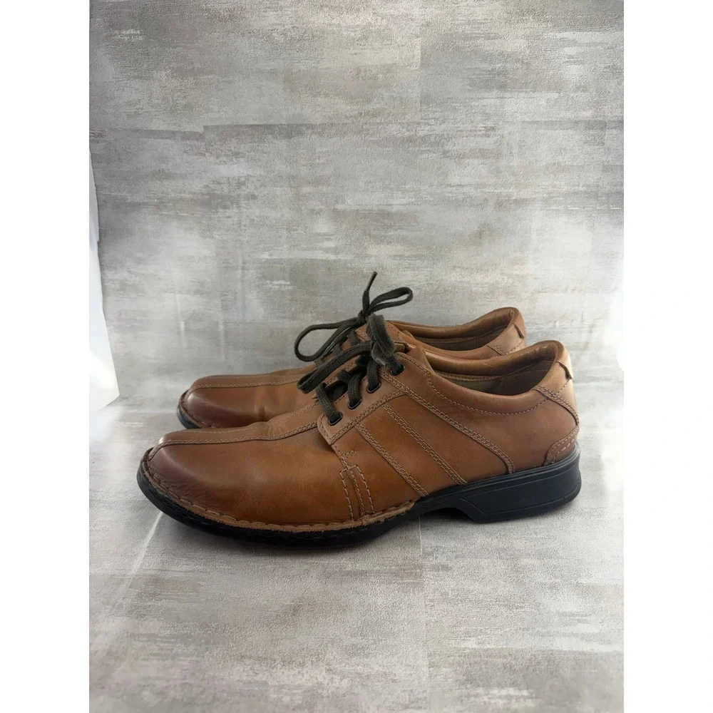 Clarks Collection Men Sz 13 Tan Leather Bicycle Toe Lace Up Oxford Shoes